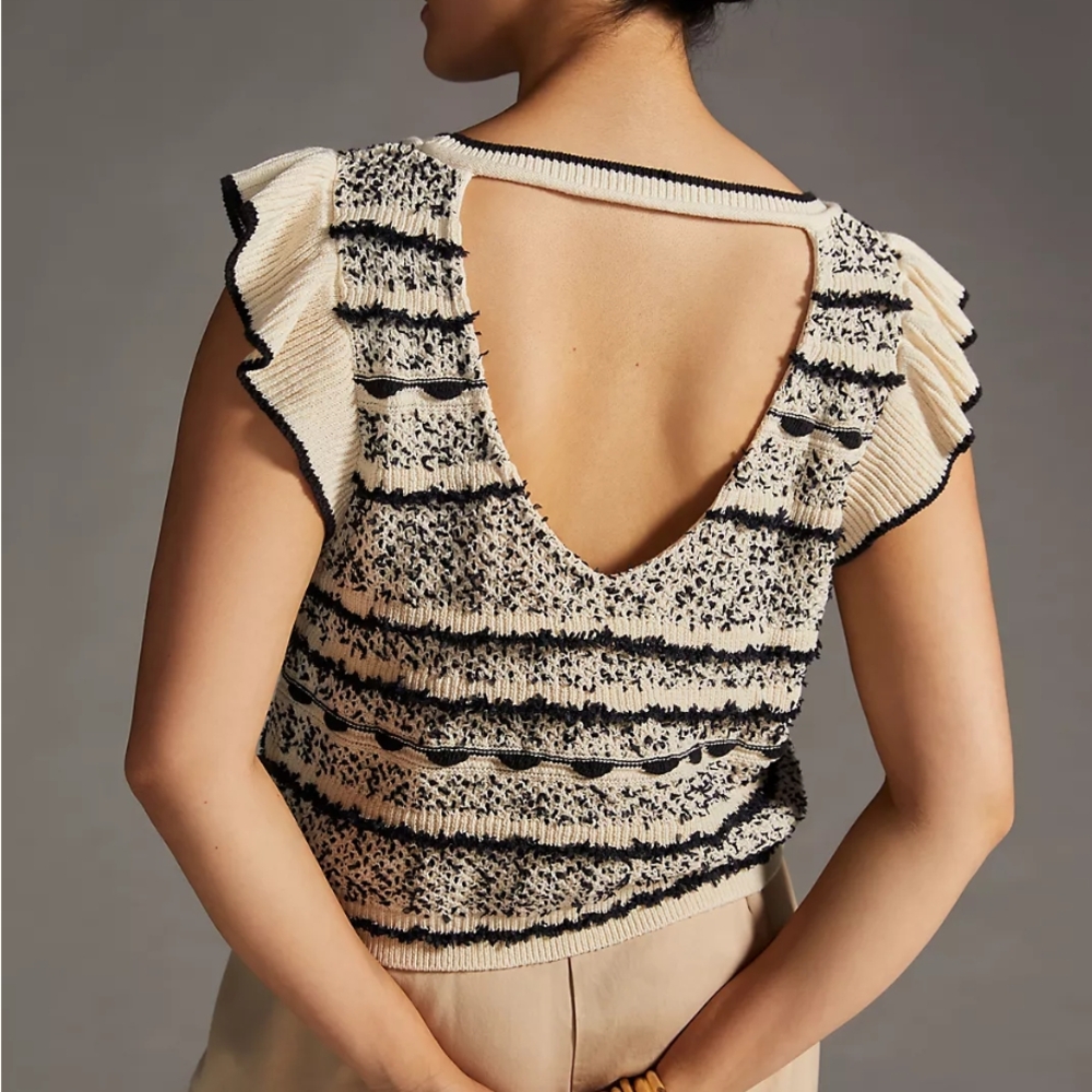 Anthropologie Striped Ruffle Sleeve Tank